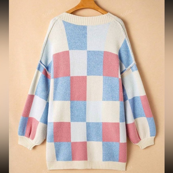 Luxe Color Block Long Sleeve Open Front Knit Swearer Cardigan - Picture 10 of 10